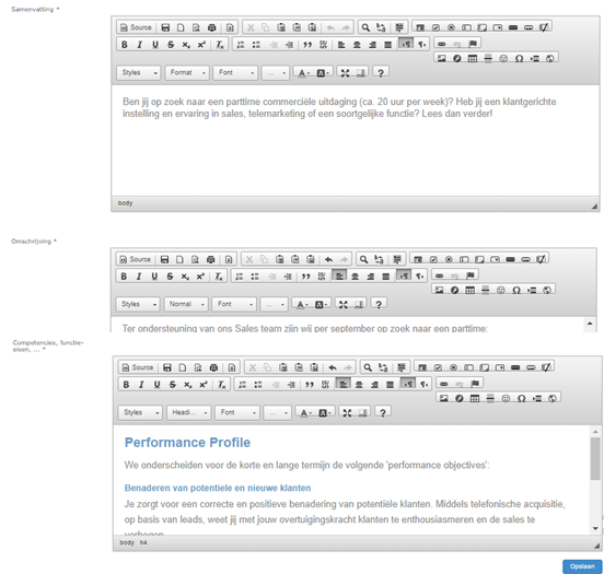 Vacaturetekst invullen